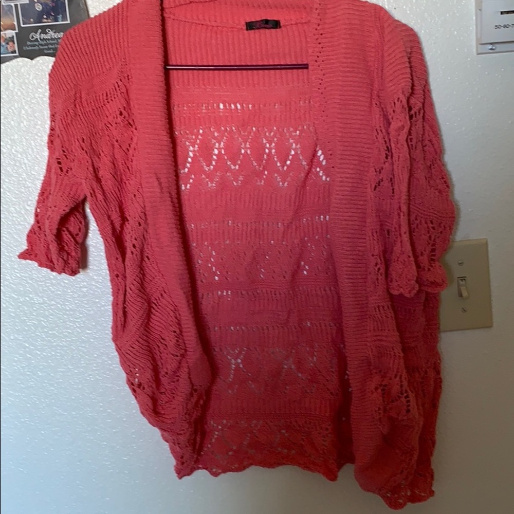 Coral colored cardigan